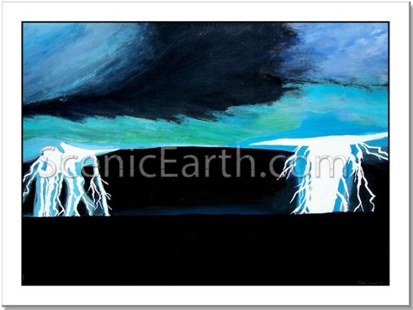 Storm on the Sea - An original acrylic painting of a lightning storm over the ocean in a southwest style painting